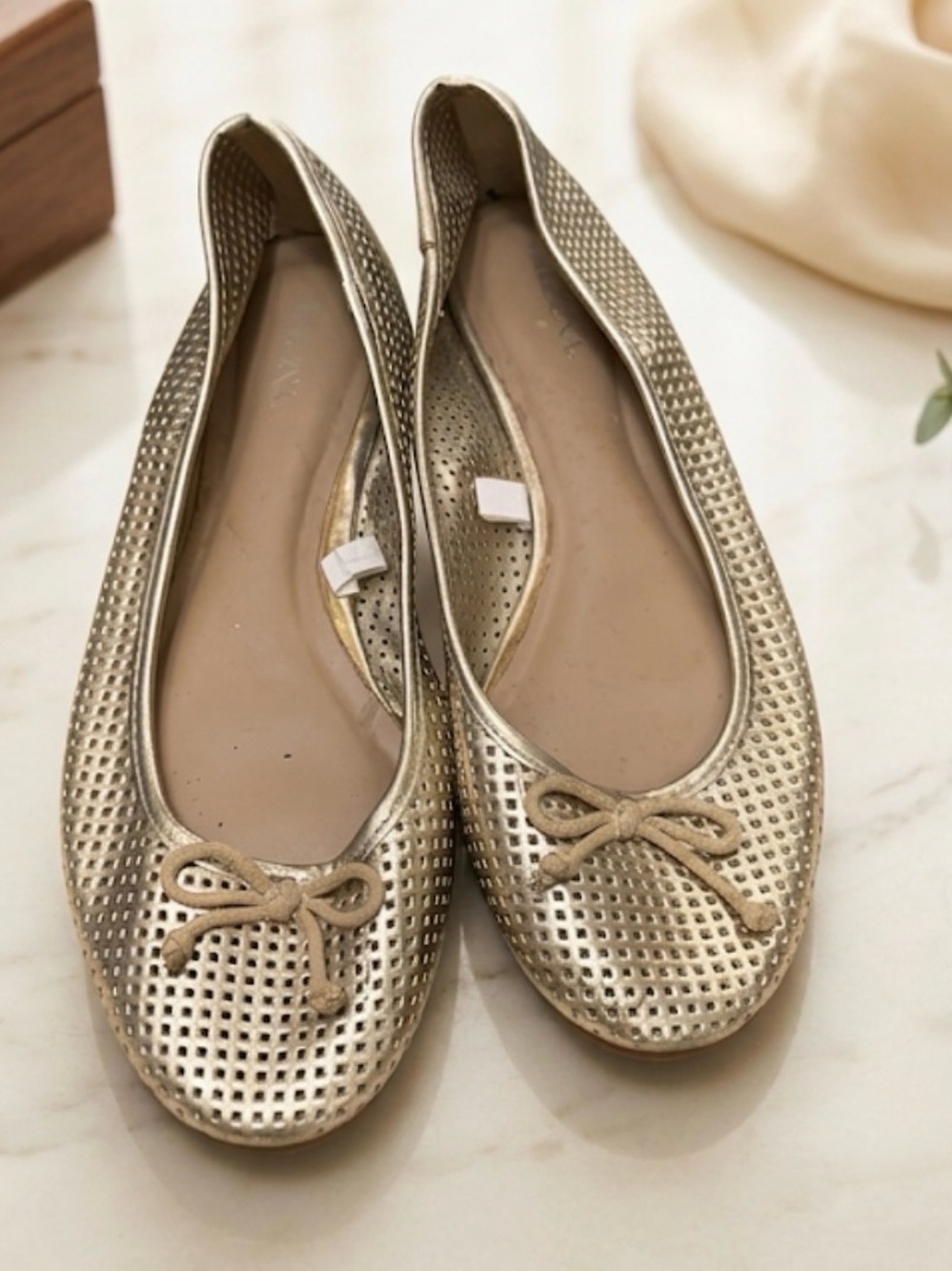 Merona Gold Perforated Ballet Flats with Bow Detail - Size 7